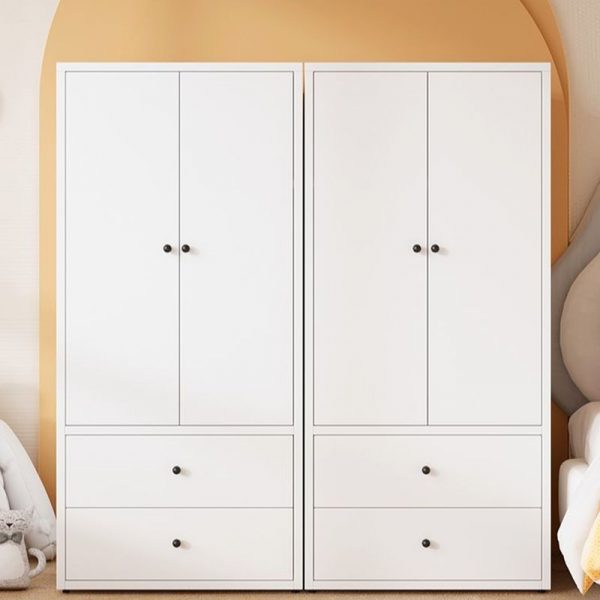 "Modern White Metal Kids Wardrobe with Shelf, Clothing Rod, and Door"
